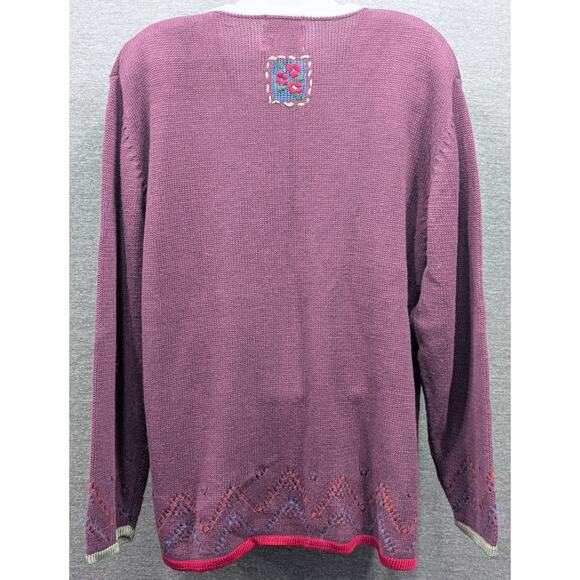 VINTAGE Christopher & Banks Sweater - Purple, Floral, Hand Embroidered, Size XL - Picture 4 of 5